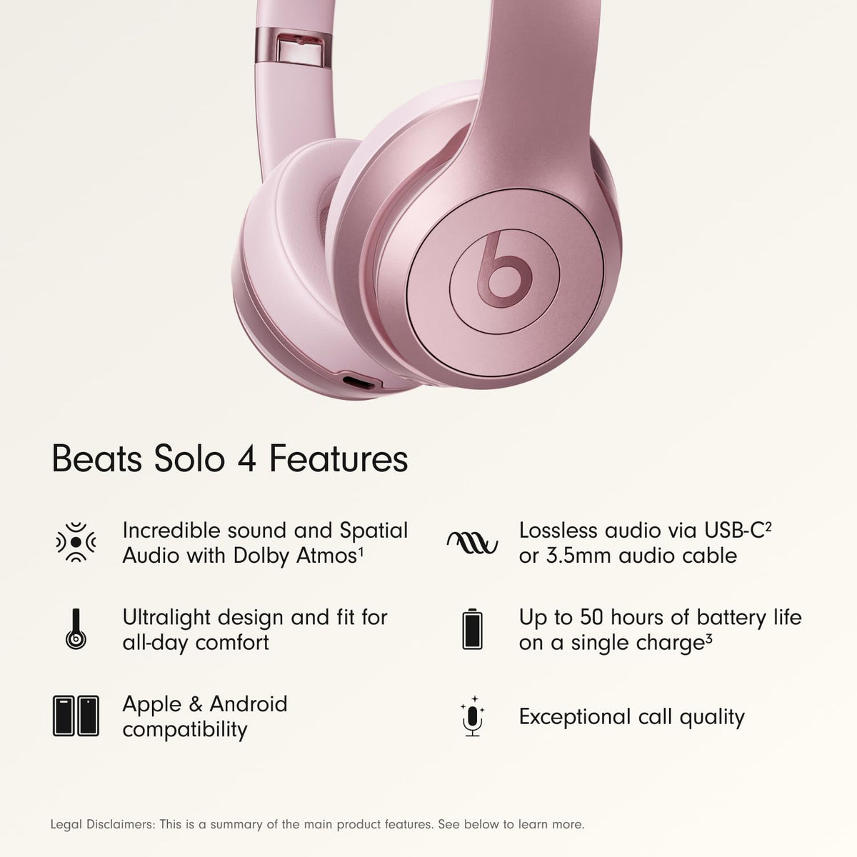 Beats Solo 4 up to 50 hours of battery life supports extended listening sessions.