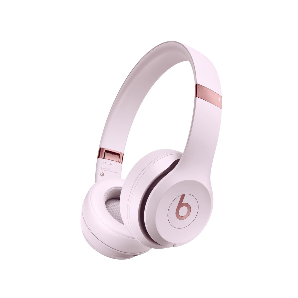 Beats Solo 4 Cloud Pink front view showing comfortable on-ear design for all-day listening