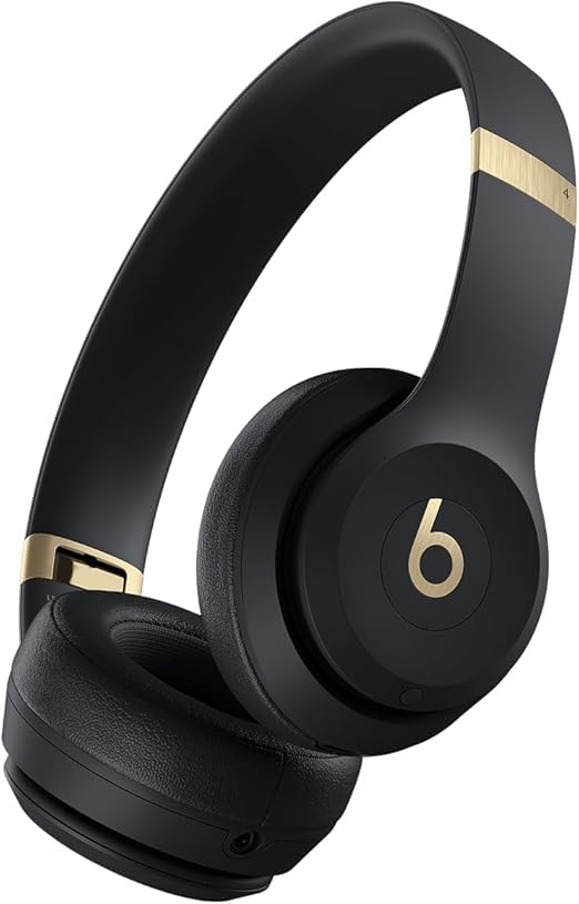Beats Solo 4 front view in black-gold, ideal for everyday wireless listening.