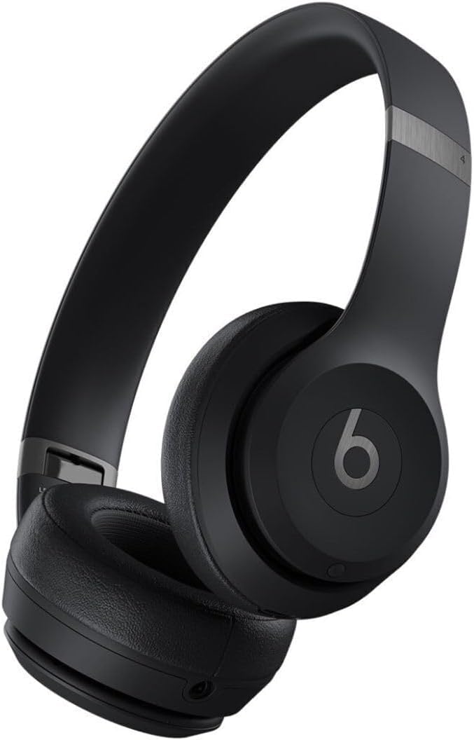 Beats Solo 4 on-ear headphones close-up in matte black for premium comfort.
