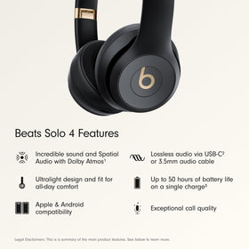Beats Solo 4 on-ear design highlighting ultralight comfort and flexible headband.