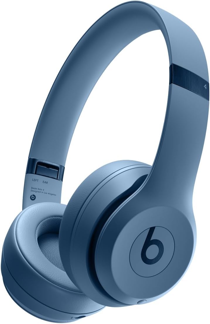 Beats Solo 4 wireless headphones in slate blue, front view for immersive listening on the go.