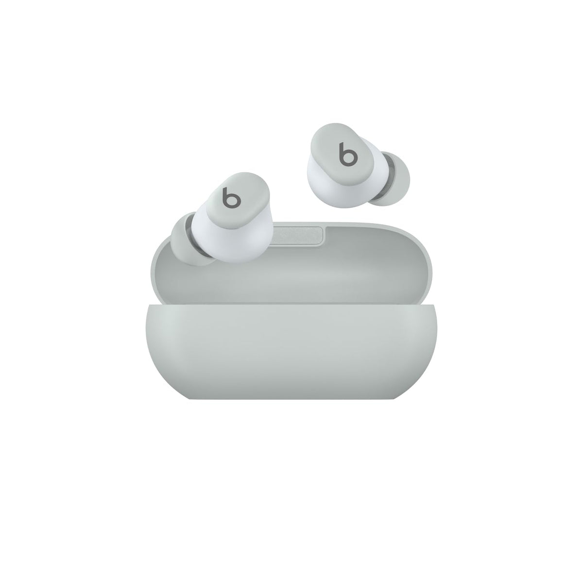 Beats Solo Buds front case Storm Gray showing compact carry benefit