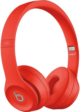 Beats Solo3 Citrus Red ear cups close-up emphasizing cushioned comfort and fit.