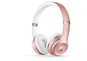 Beats Solo3 Rose Gold headphones front view for immersive on-the-go sound.