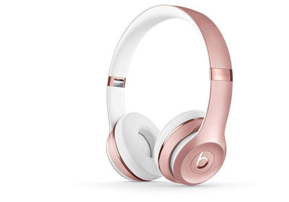 Beats Solo3 Rose Gold headphones front view for immersive on-the-go sound.