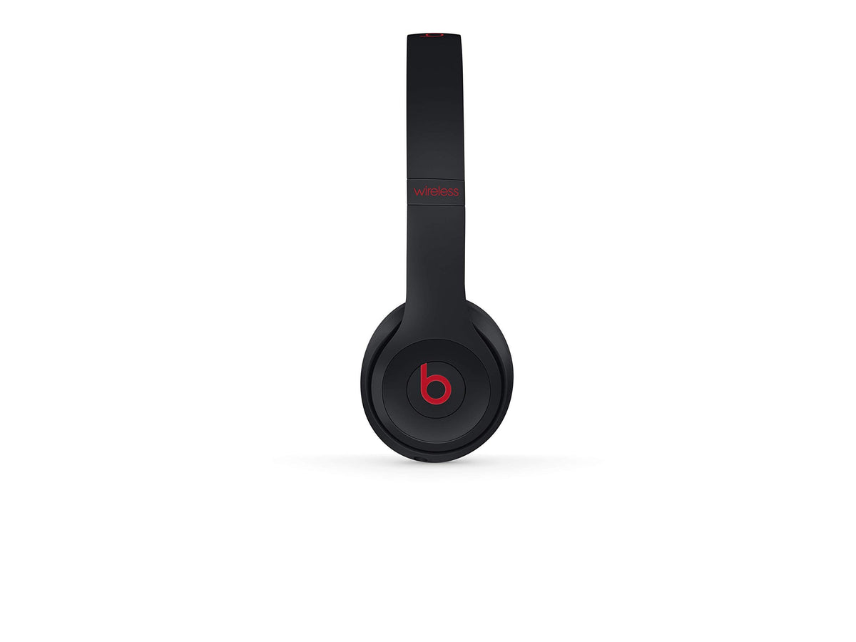 Beats Solo3 Wireless Defiant Black-Red side view highlights portable, all-day comfort.