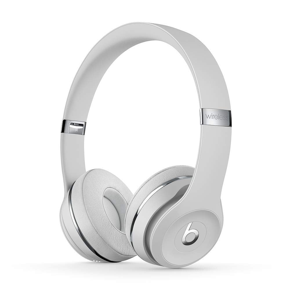 Beats Solo3 wireless headphones in satin silver on-ear cups for all-day comfort.