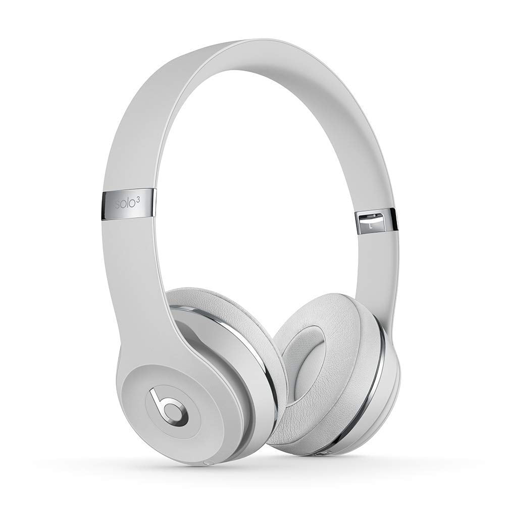 Beats Solo3 satin silver side profile highlighting sleek portable aesthetics.