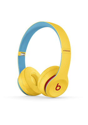 Beats Solo3 Wireless on-ear headphones in Club Yellow, front view, long battery life for all-day listening.