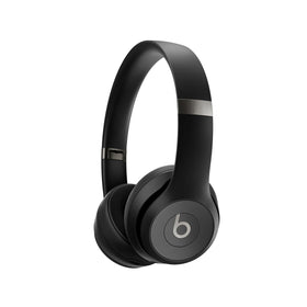 Beats Solo 4 front view in matte black, portable and lightweight