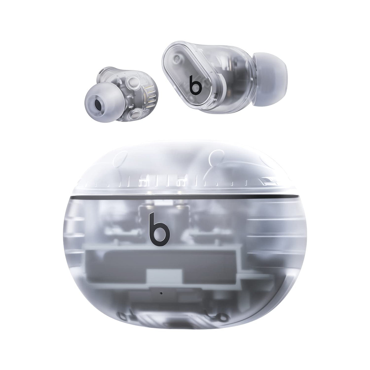 Beats Studio Buds case and earbuds, convenient charging on the go.