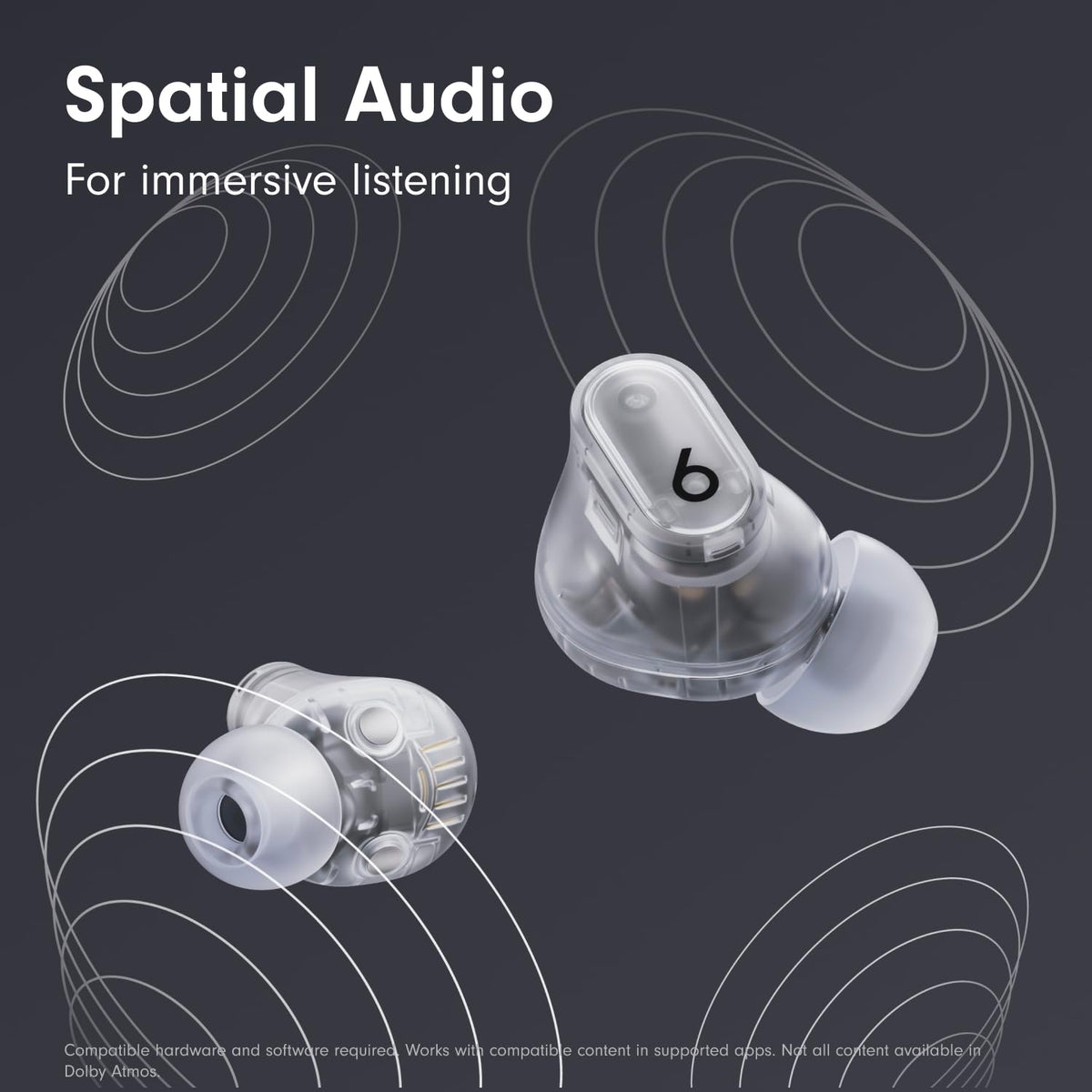Beats Studio Buds+ spatial audio creates immersive surround sound.