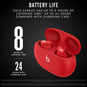 Beats Studio Buds Red case interior with earbuds charging