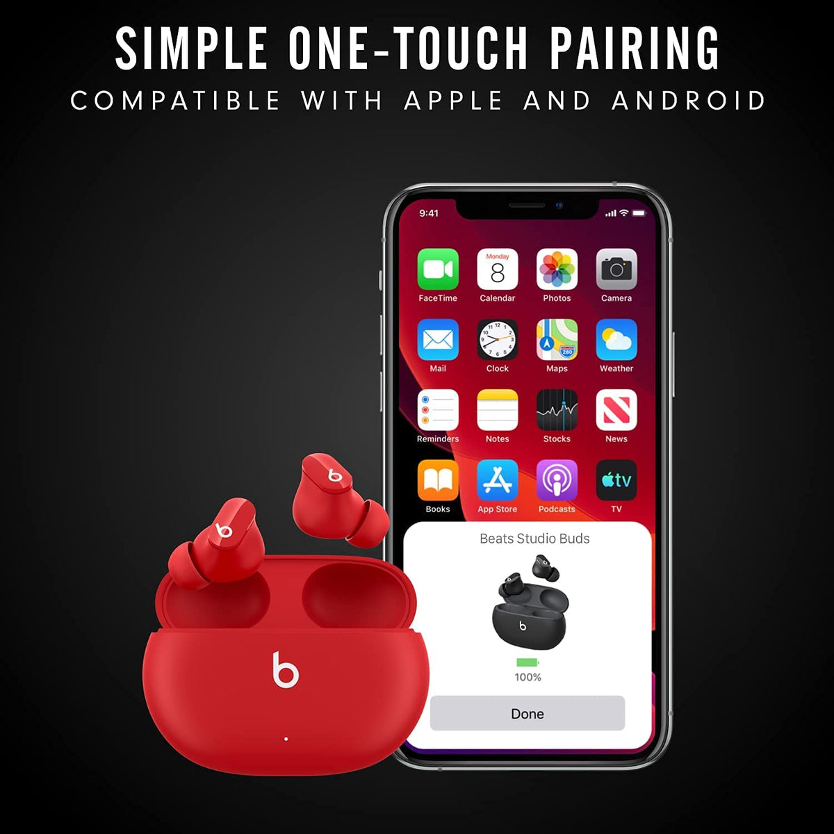 Beats Studio Buds Red side profile highlights compact design