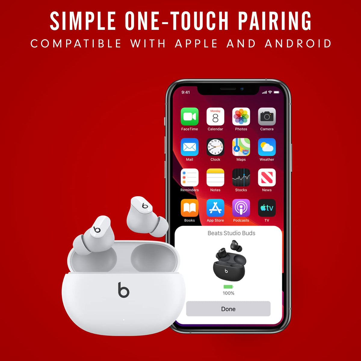 Beats Studio Buds white hero shot for a sleek wireless look.