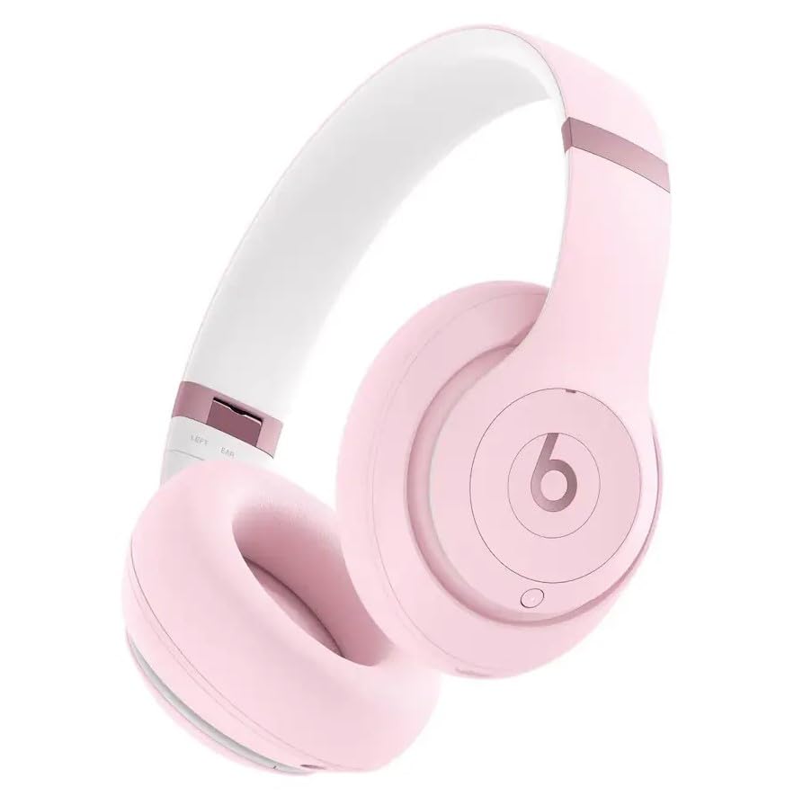Beats Studio Pro matte pink headphones, side view, adaptive noise cancellation for focused listening