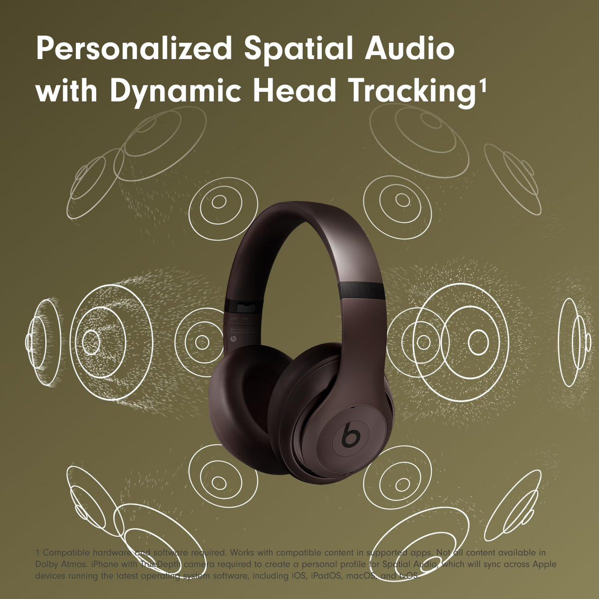 Beats Studio Pro renewed headphones on black backdrop highlighting premium craftsmanship