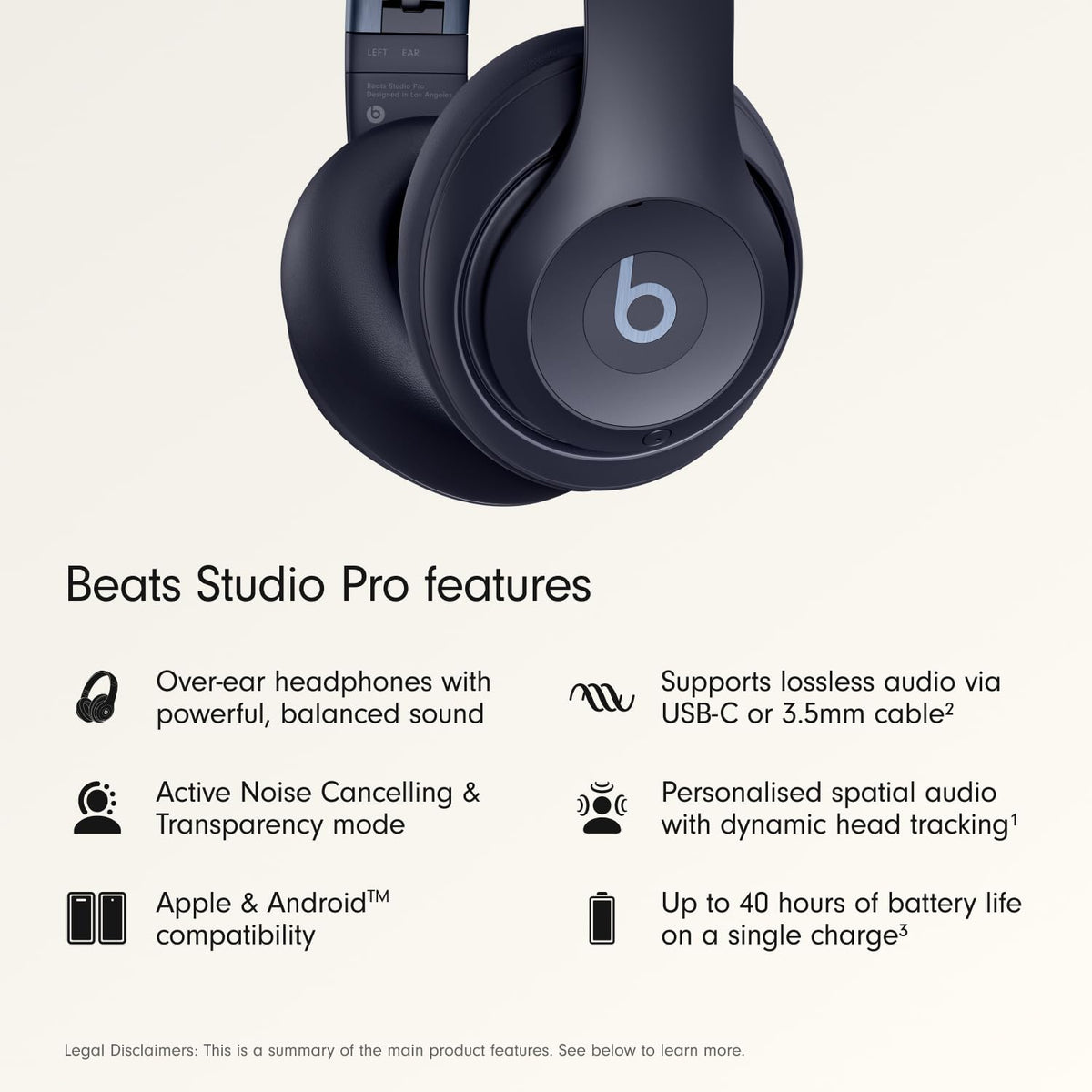 Close‑up of ultra plush cushions on Beats Studio Pro for all‑day wear.