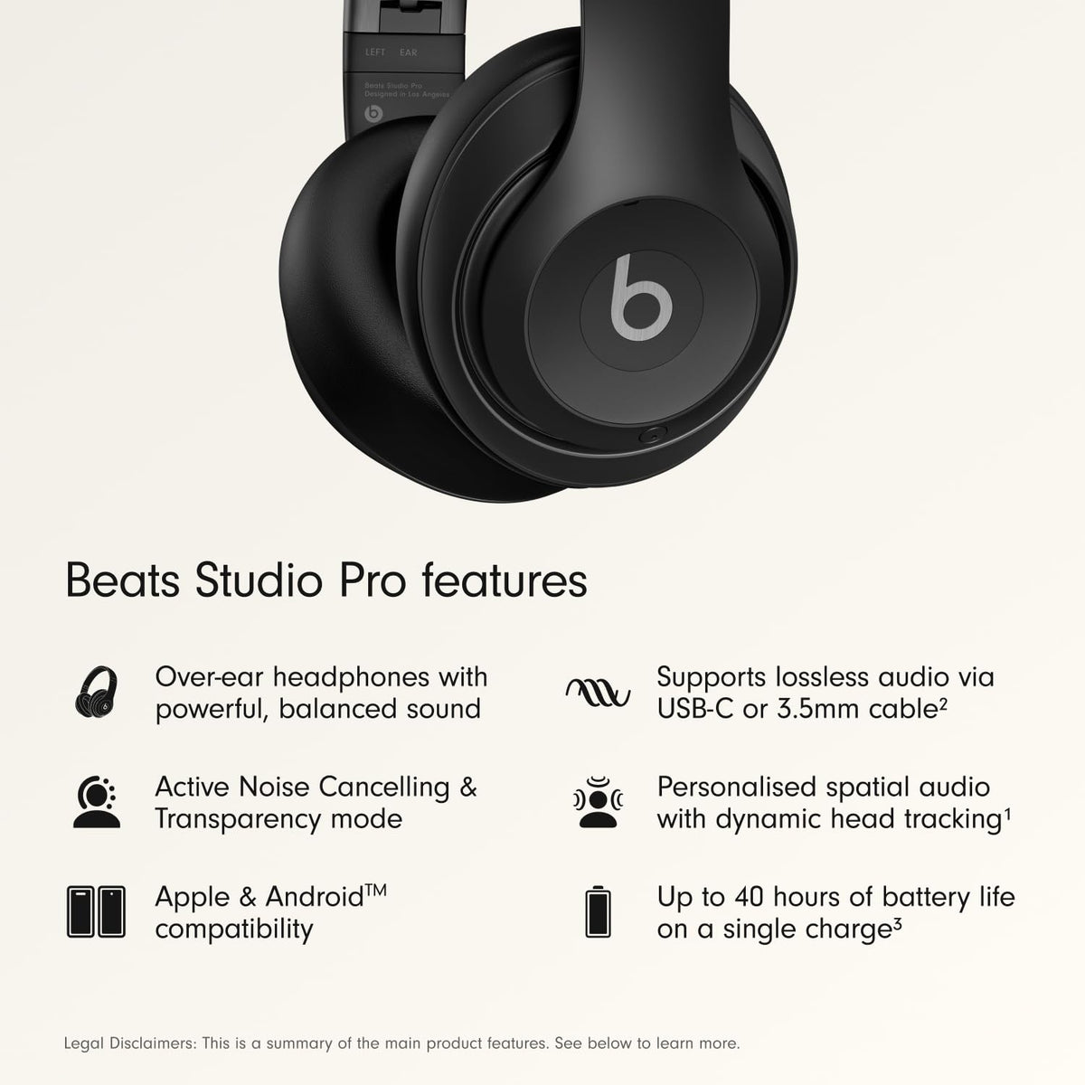 Beats Studio Pro ultraplush cushions for long wearing comfort.