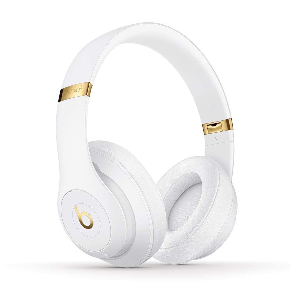 Beats Studio3 front view in white showing sleek design and comfort benefit