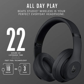Beats Studio3 Matte Black case image showcases protective carry case included