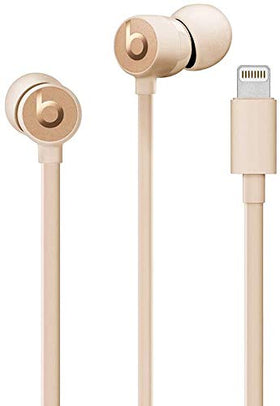Beats urBeats3 matte gold earphones front view for everyday listening convenience
