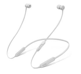 Beats front view of Satin Silver BeatsX showing neckband and earbuds, comfortable fit