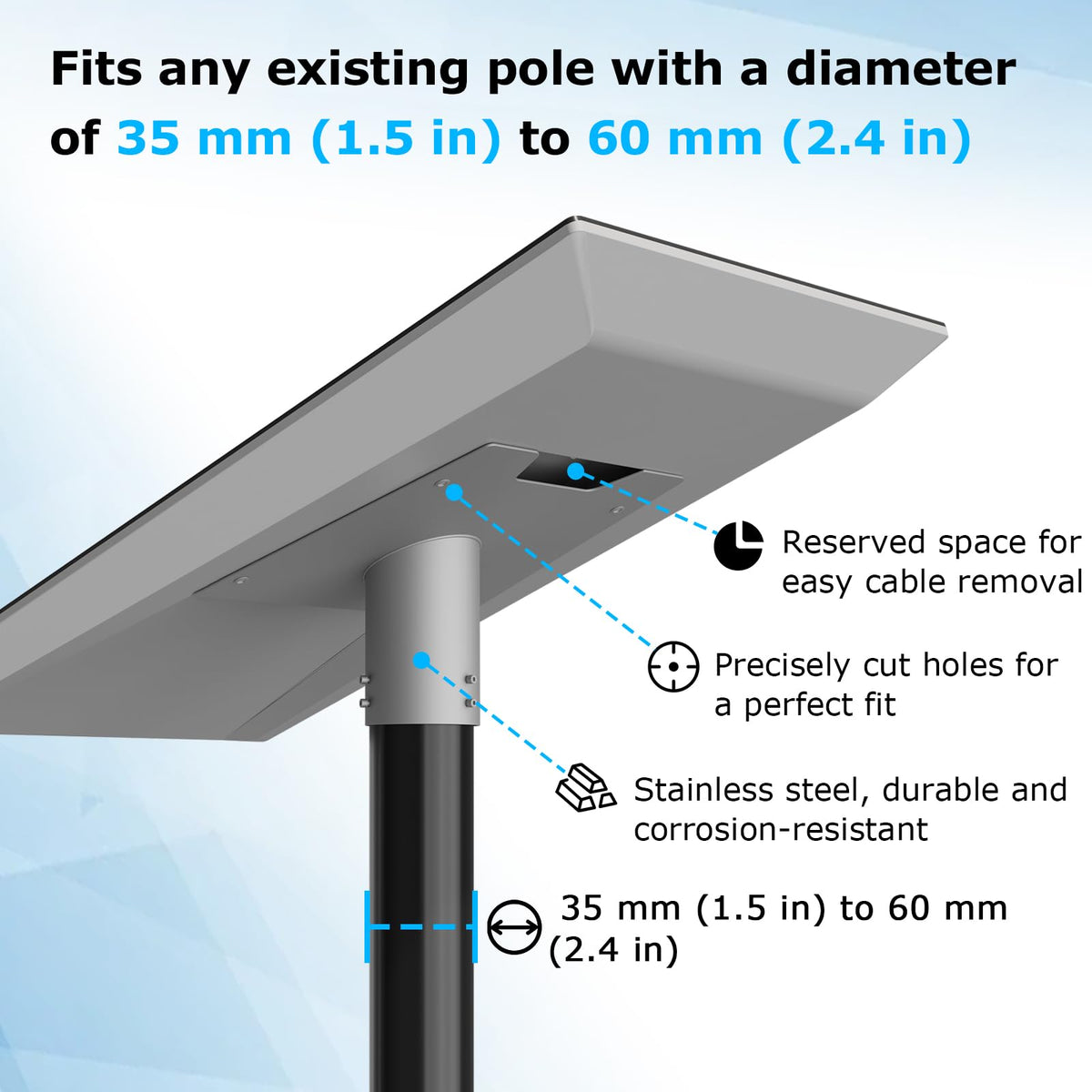 Beciety heavy-duty pole mount securing 35-62 mm pipes in all weather