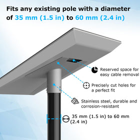 Beciety heavy-duty pole mount securing 35-62 mm pipes in all weather