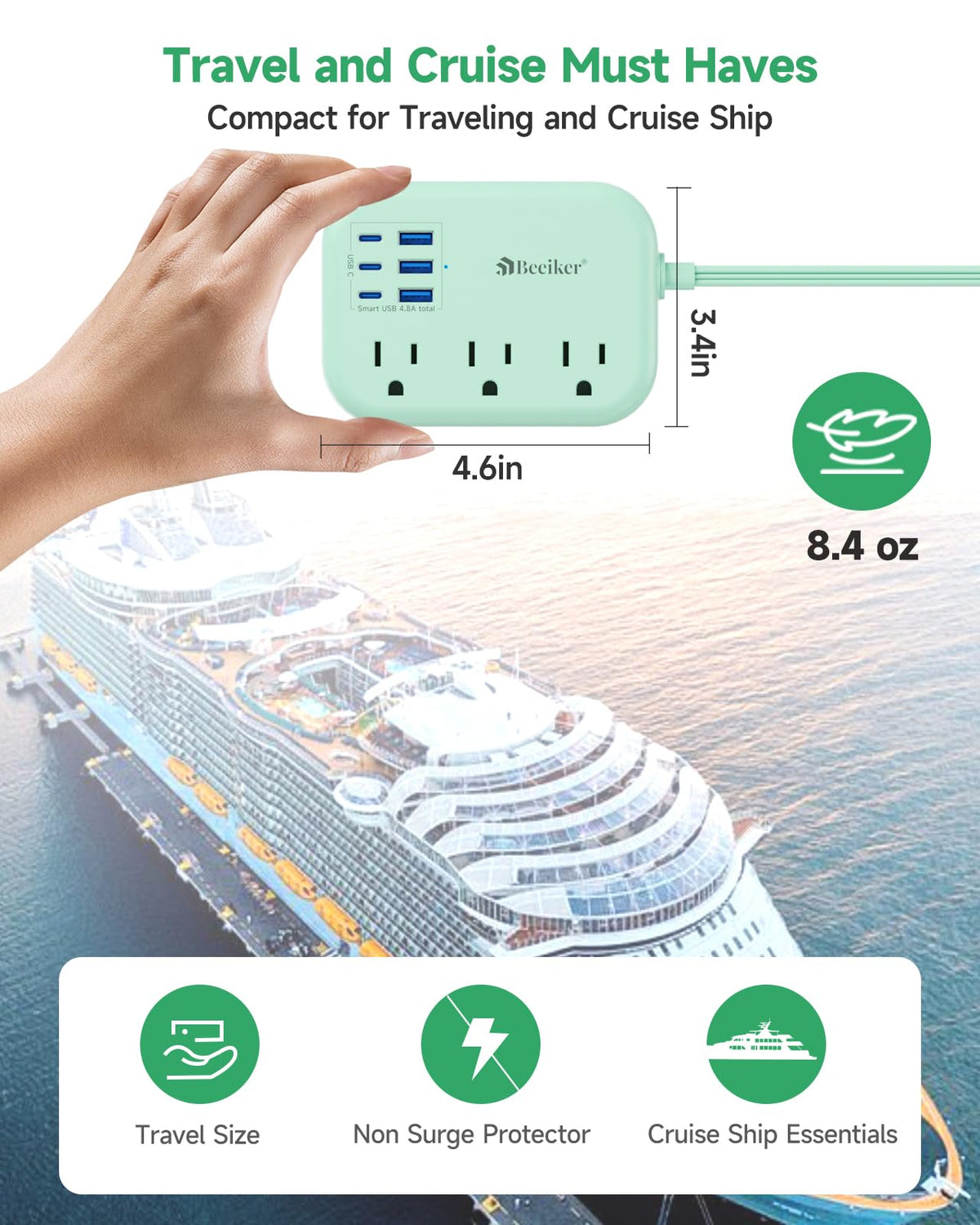 Beeiker showing 5 ft cord length in hand to illustrate travel‑friendly scale and reach
