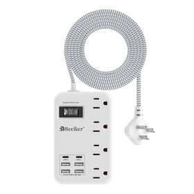 Beeiker 6-port USB-C surge protector front view for organized charging.