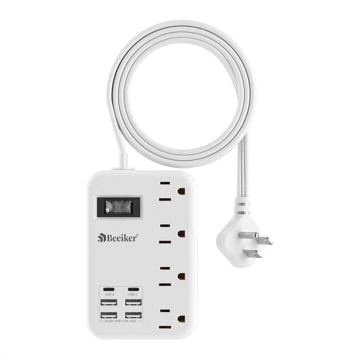 Beeiker 6 USB travel power strip with flat plug for on-the-go charging and organization