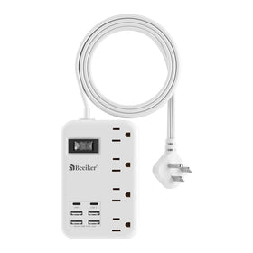 Beeiker 6 USB travel power strip with flat plug for on-the-go charging and organization