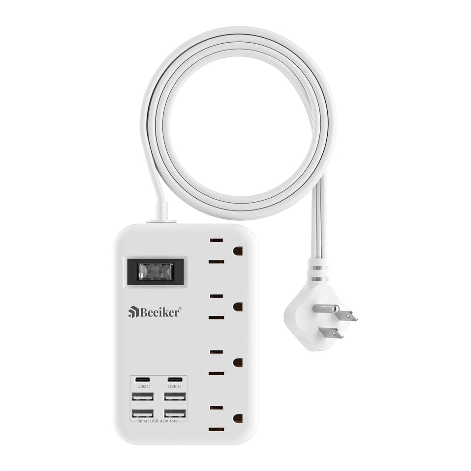 Beeiker 6 USB travel power strip with flat plug for on-the-go charging and organization