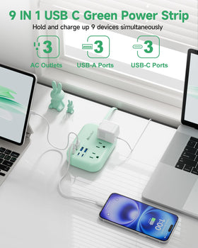 Beeiker closeup of three USB‑C and three USB‑A ports delivering smart, simultaneous charging