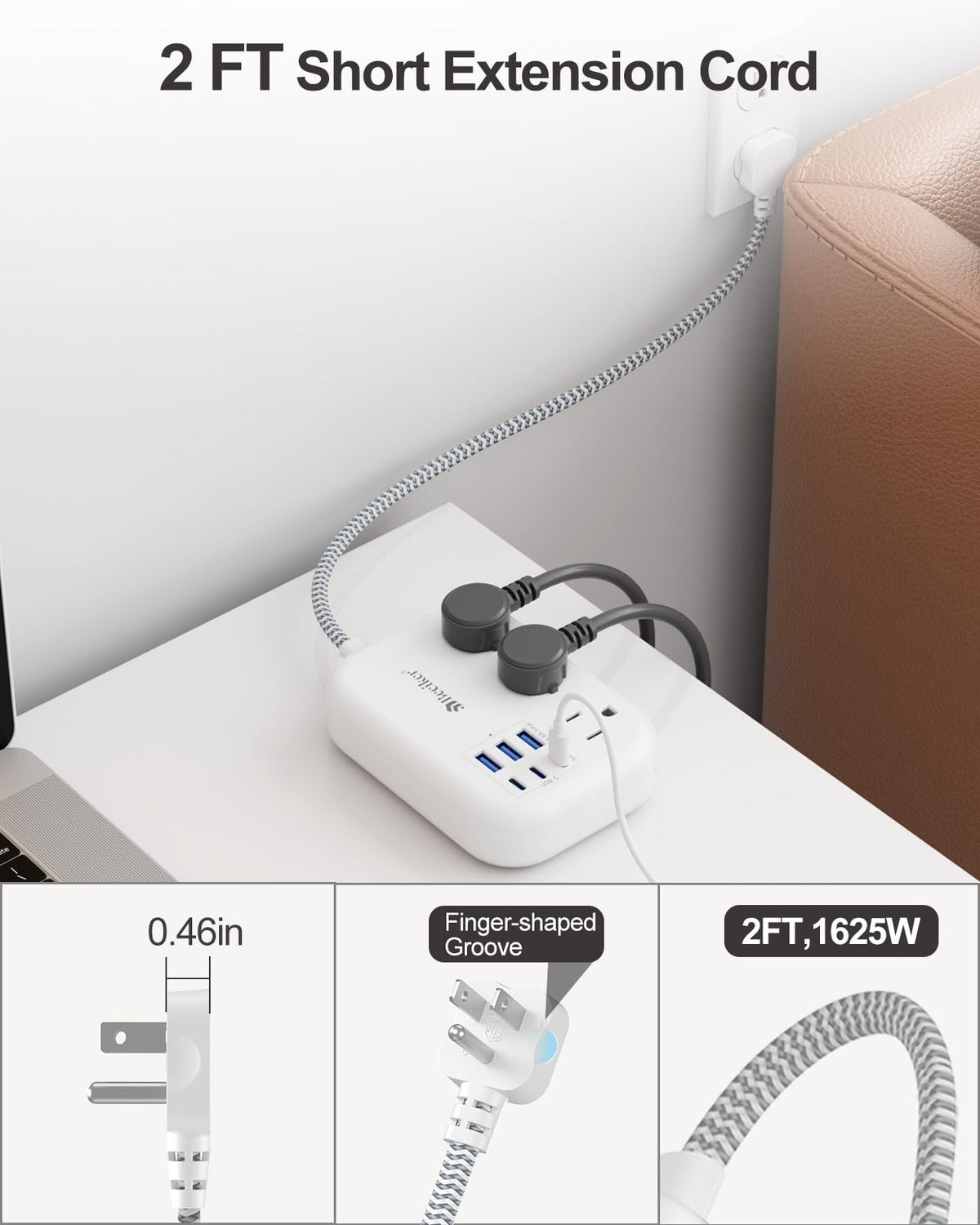 Beeiker compact travel power strip ideal for hotel rooms and dorm desks