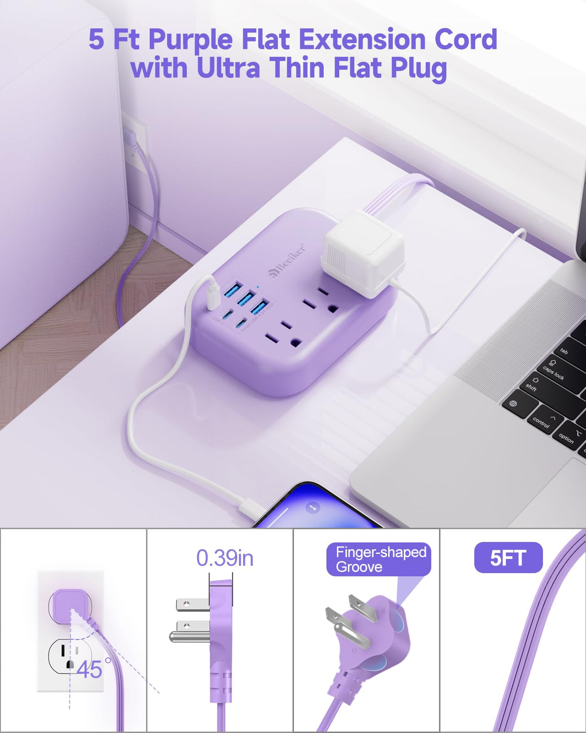 Beeiker 5ft cord shown with hand for scale to demonstrate reach and portability