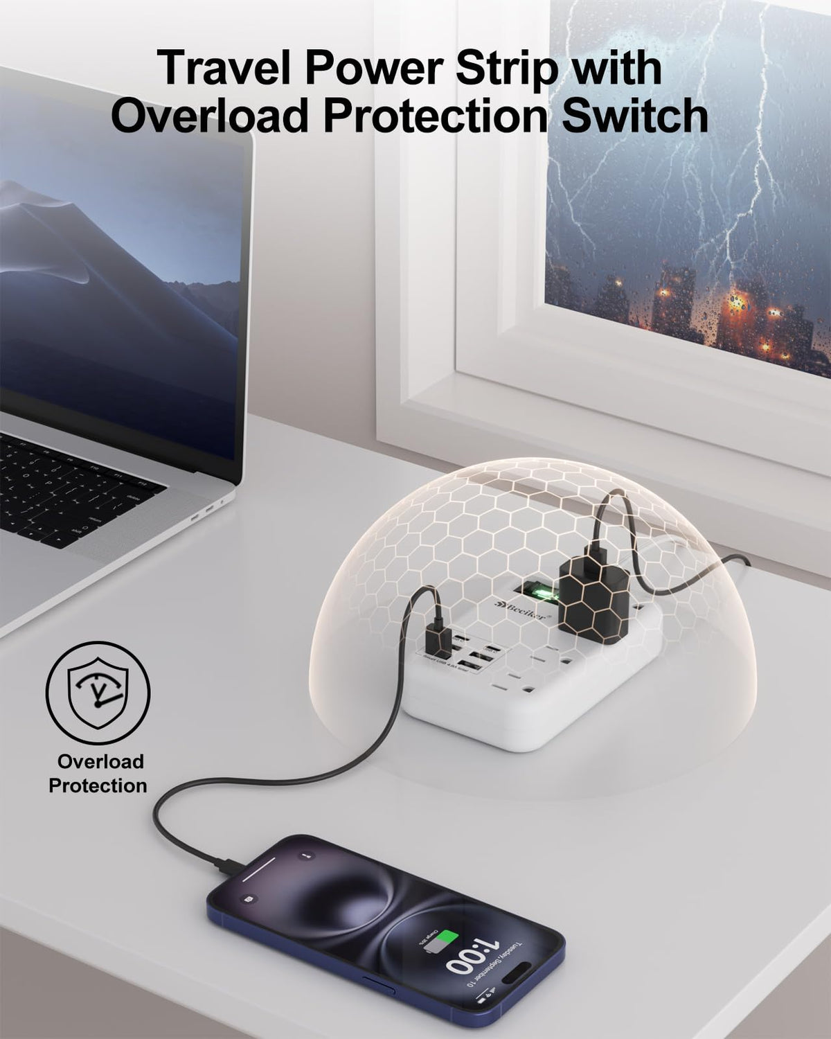 Beeiker dorm and office travel setup keeps outlets organized
