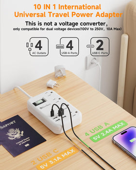 Beeiker adapter with four AC outlets arranged for space efficiency on desks.