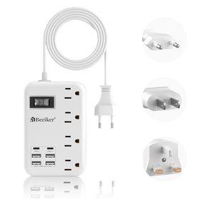 Beeiker European travel plug adapter front view, compact design for easy packing.