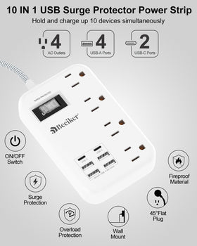 Beeiker flat plug with 5 ft braided cord for clean desk setup.