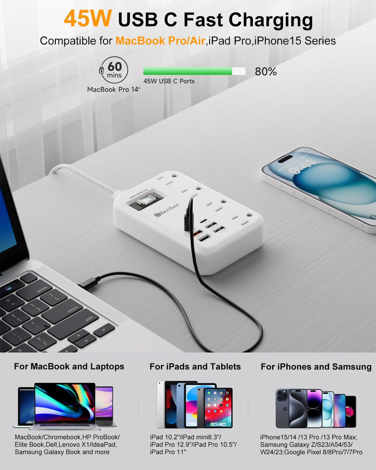 Beeiker closeup of ultra-thin flat plug fitting tight wall spaces