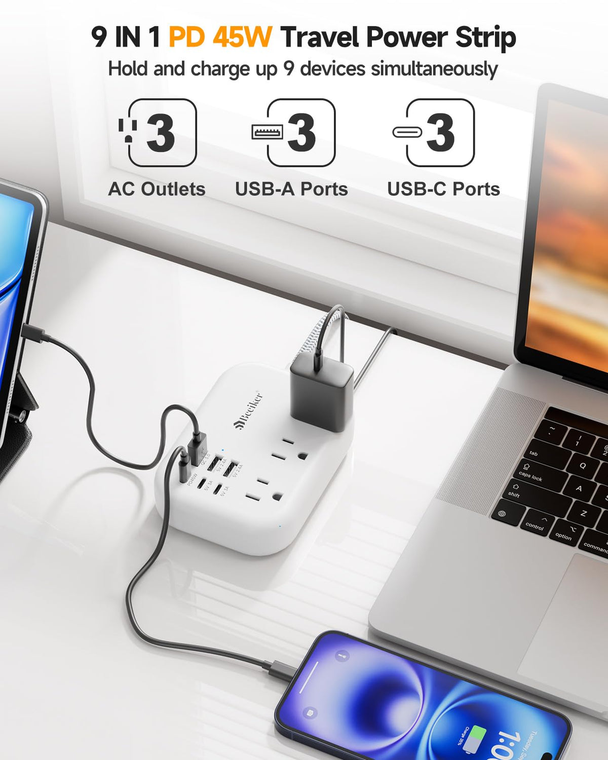Beeiker flat plug detail showing ultra‑thin 45° plug for space saving