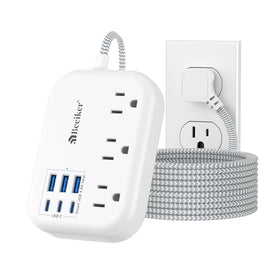 Beeiker front view of power strip showing outlets and USB ports for organized charging