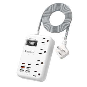 Beeiker front view showing outlets and USB ports with organized charging