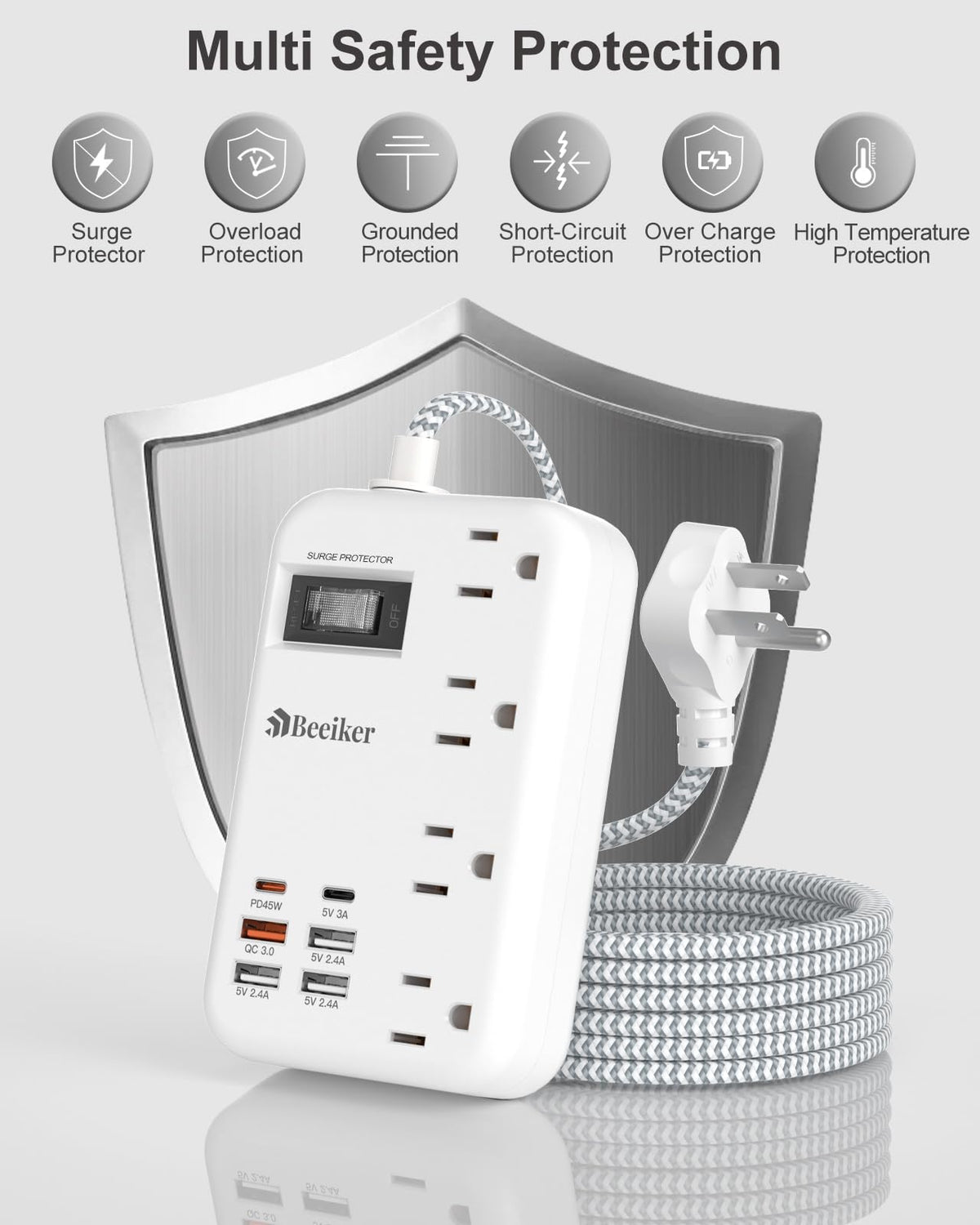 Beeiker illuminated switch and label for easy control and overload protection