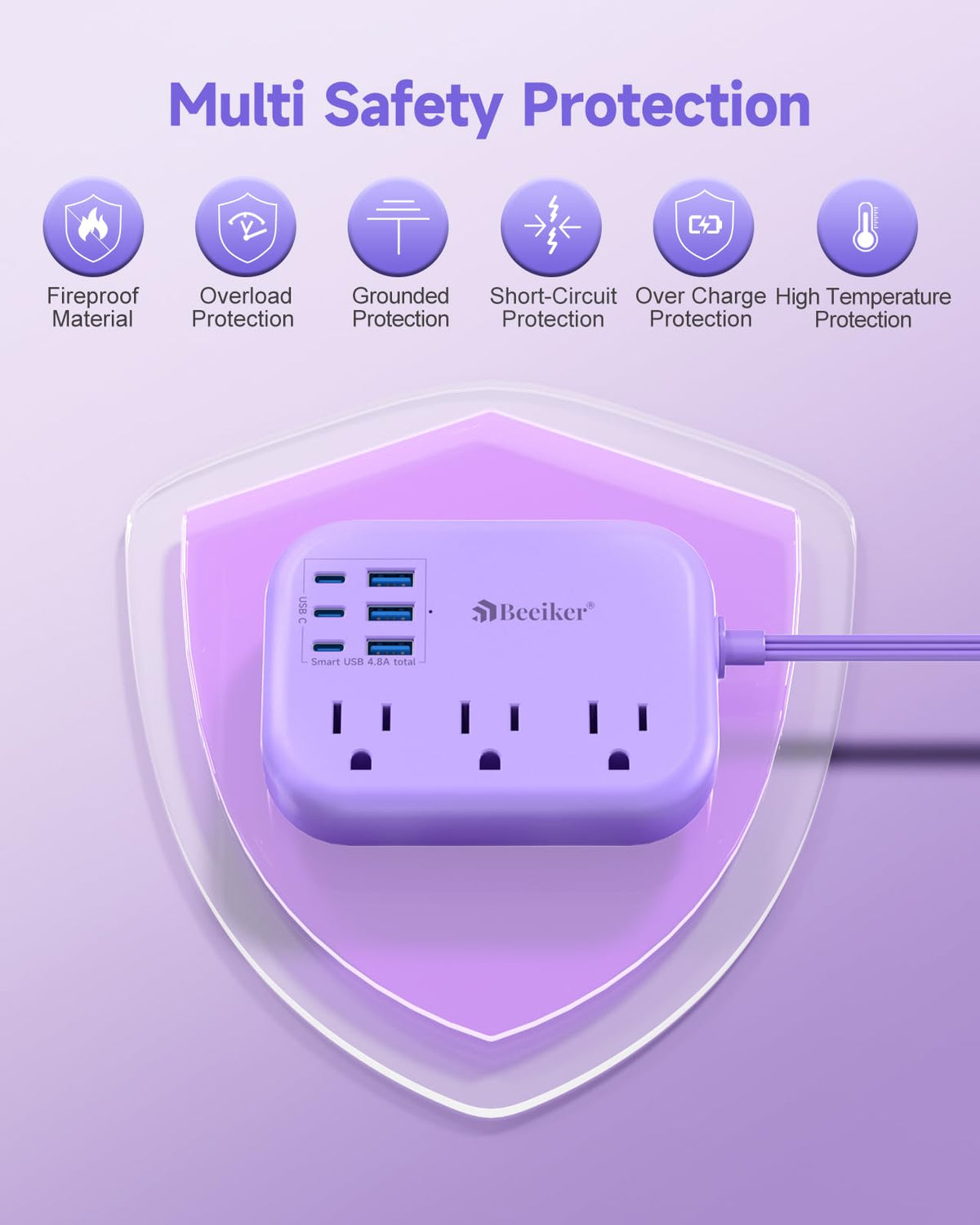 Beeiker power strip on desk charging laptop and phone to keep workspace organized