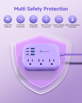 Beeiker power strip on desk charging laptop and phone to keep workspace organized