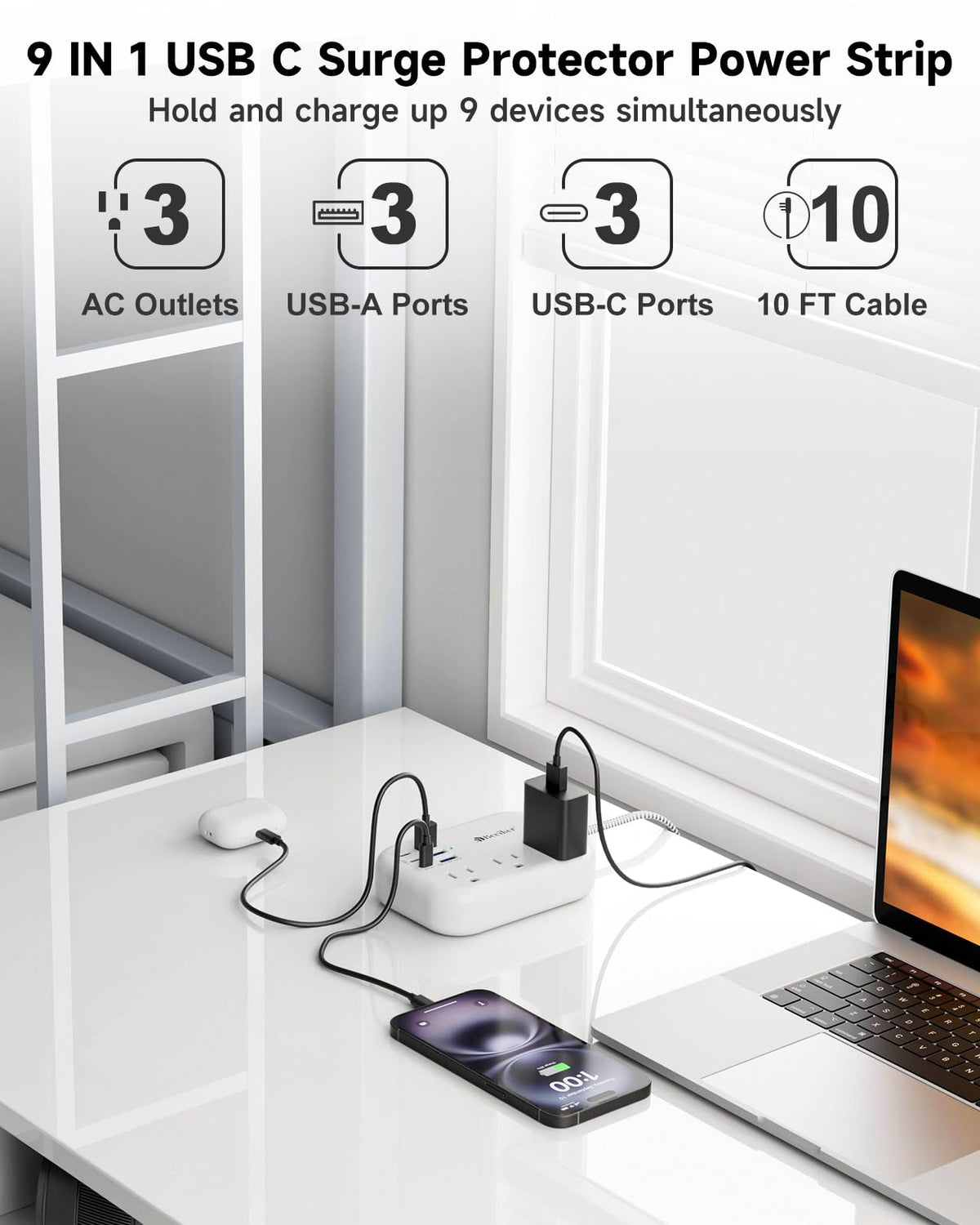 Beeiker ports and labels closeup highlighting USB-C and AC outlet convenience